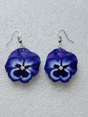 Hand Crafted Purple Pansy Dangle Earrings